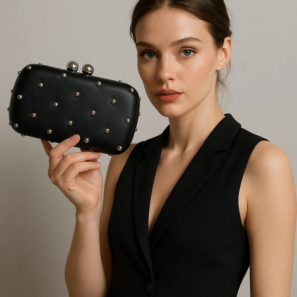 Studded Kiss-Lock Clutch Bag