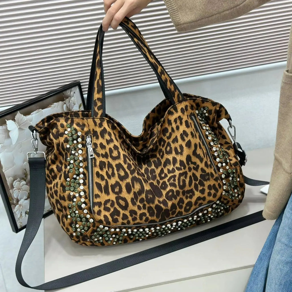 Studded Leopard-Print Tote Bag