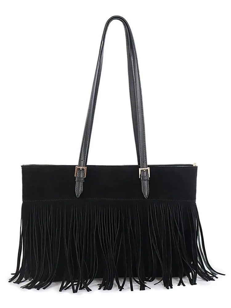 Fringed Shoulder Tote Bag