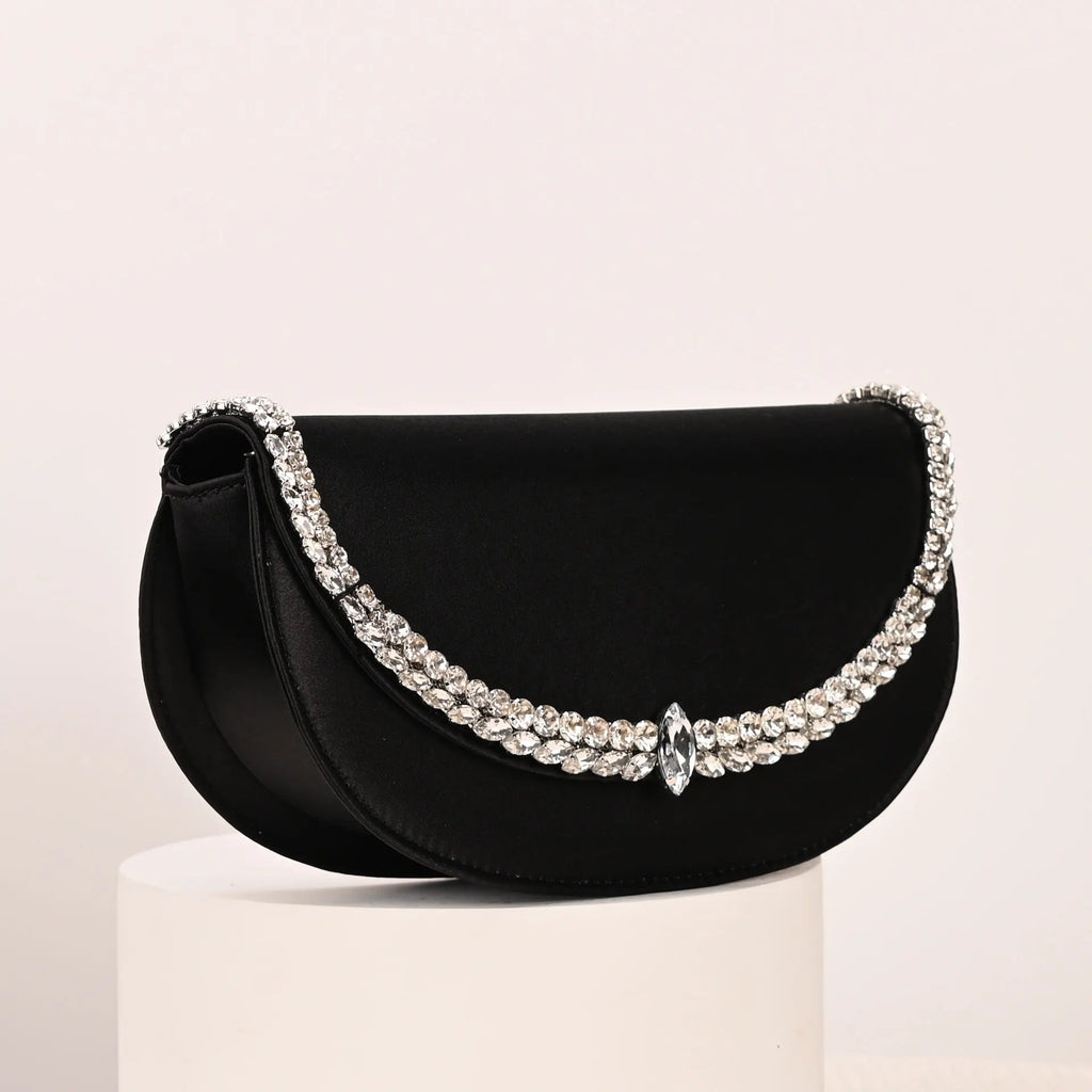 Sparkling-Trim Flap Clutch Bag