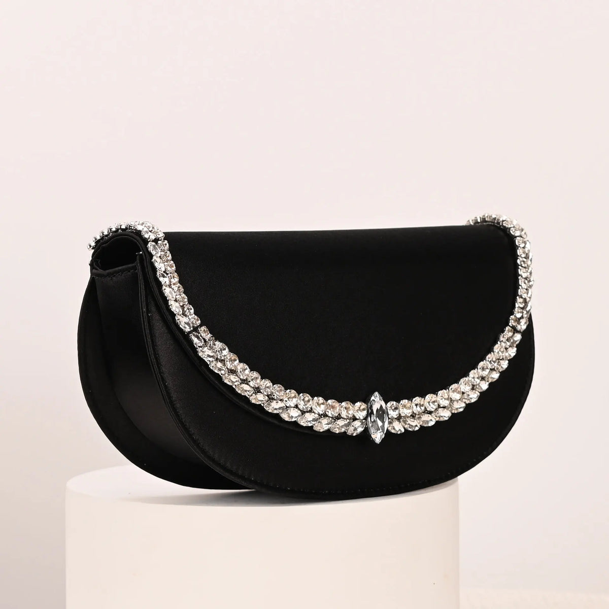 Sparkling-Trim Flap Clutch Bag