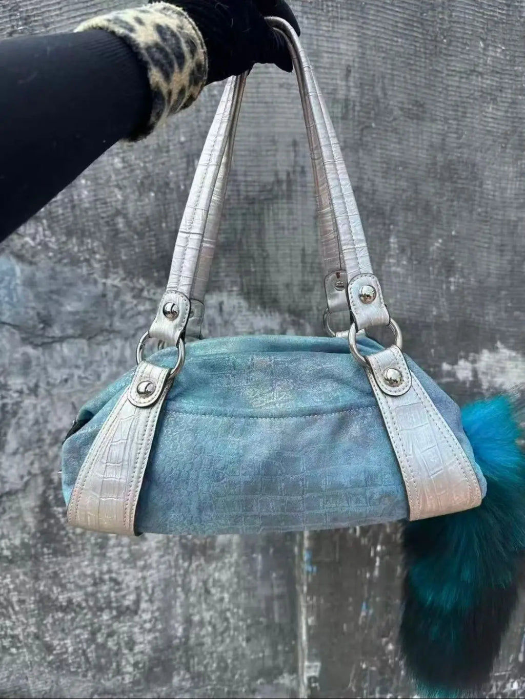 Studded Contrast Strap Shoulder Bag