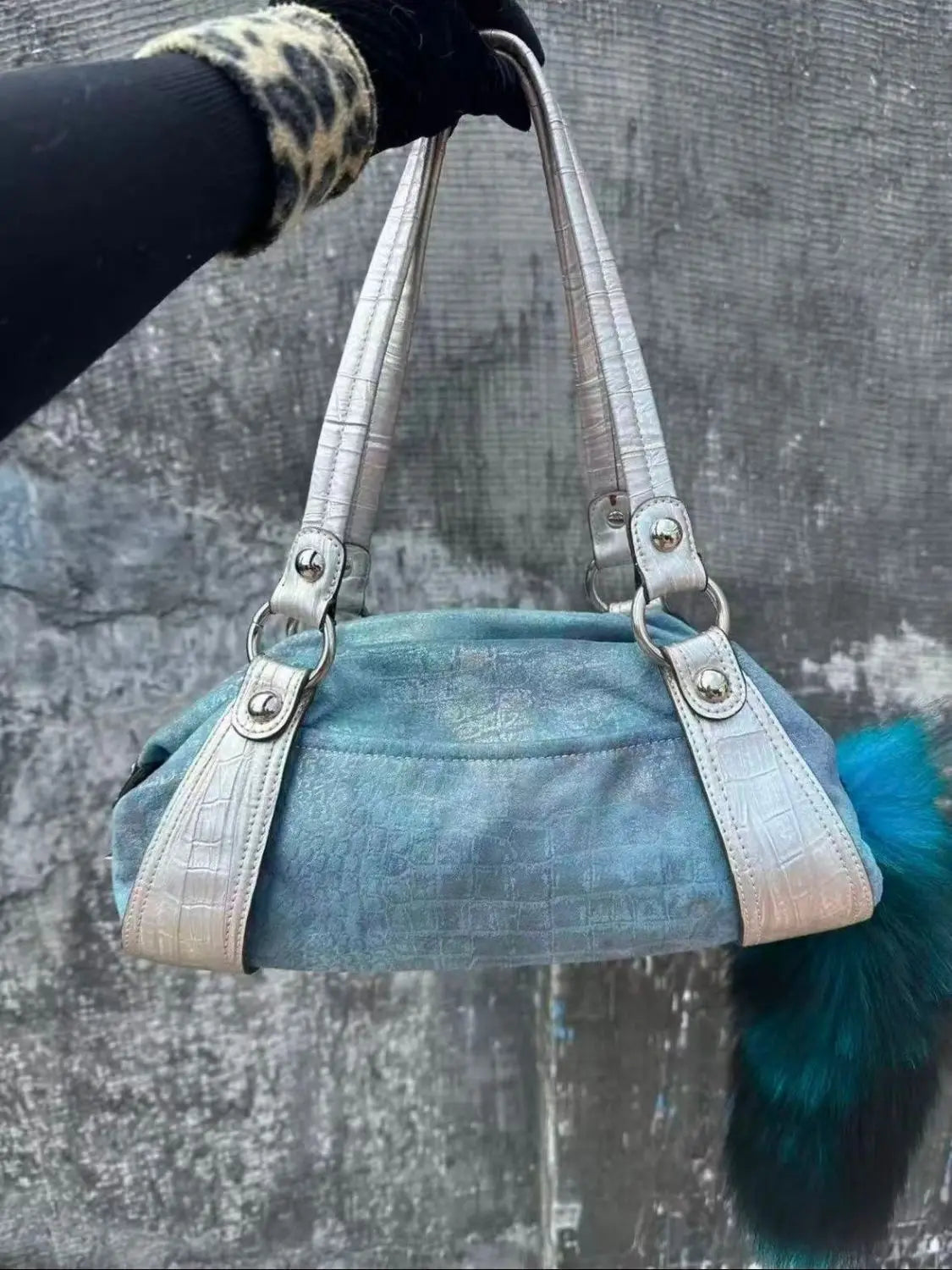 Studded Contrast Strap Shoulder Bag