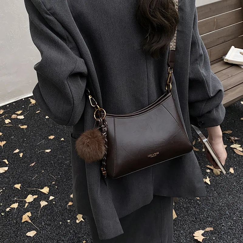 Contrast-Trim Bucket Shoulder Bag