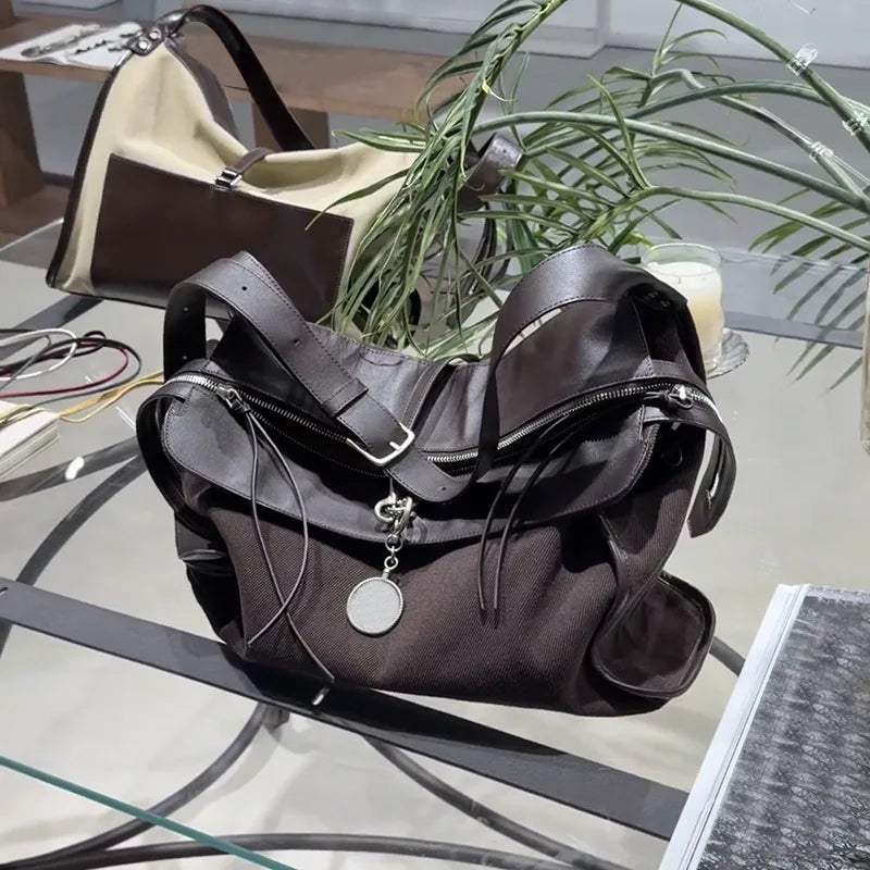 Contrast-Trim Bucket Shoulder Bag