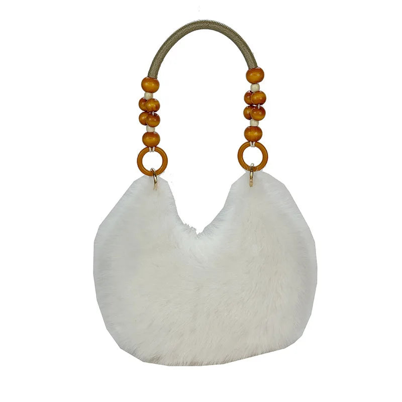 Beaded Handle Plush Handbag