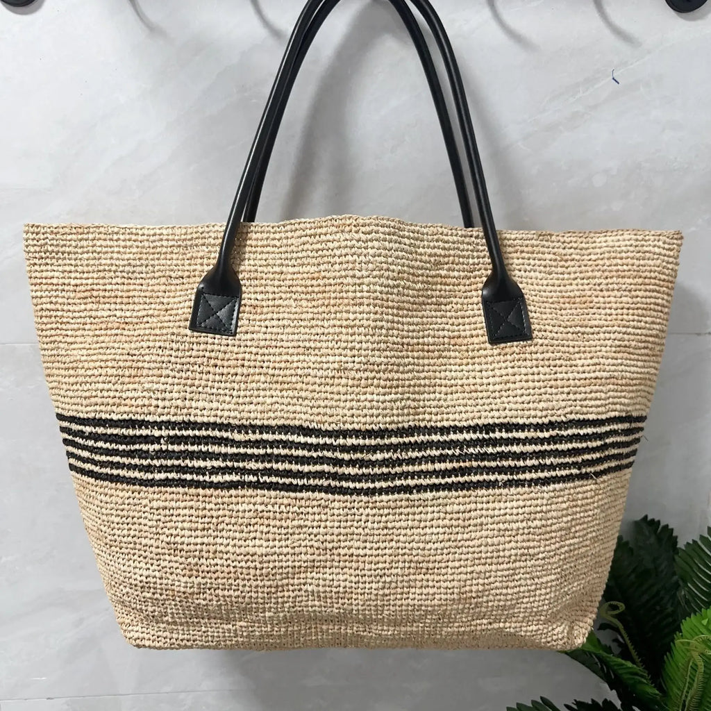 Striped Woven Shoulder Tote