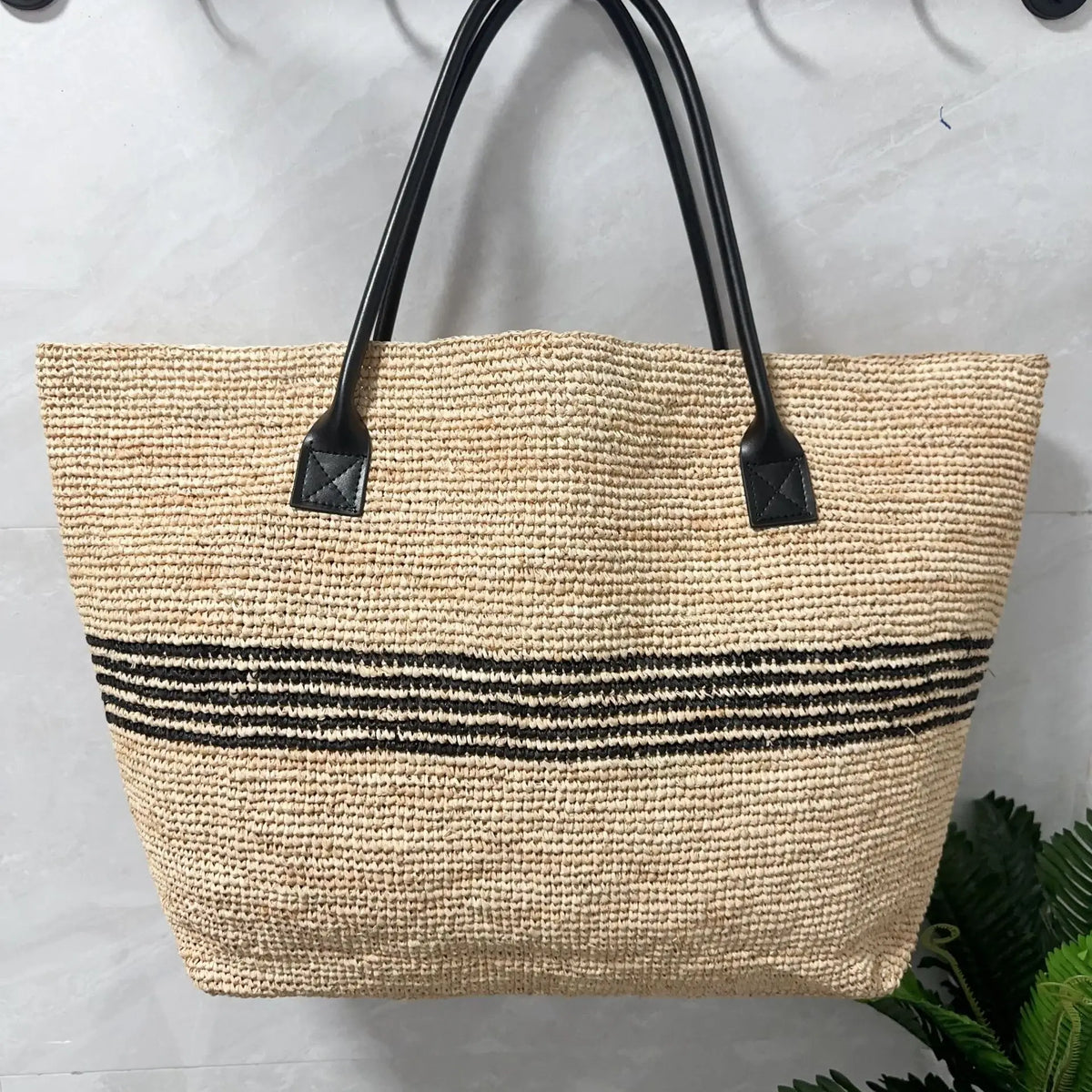 Striped Woven Shoulder Tote