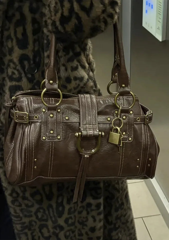 Buckled Studded Shoulder Bag