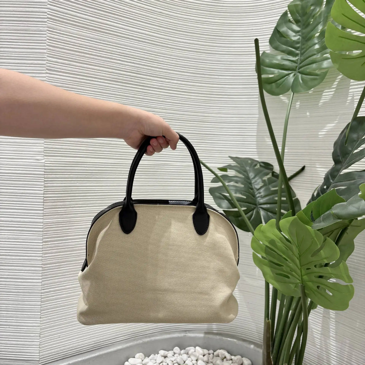 Contrast-Handle Top-Handle Bag