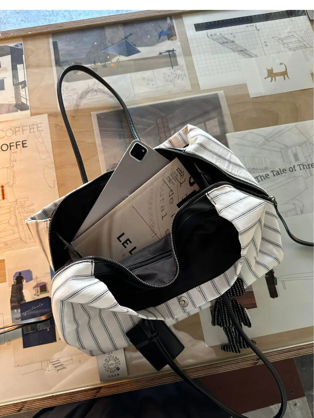 Striped Bow Tote Bag