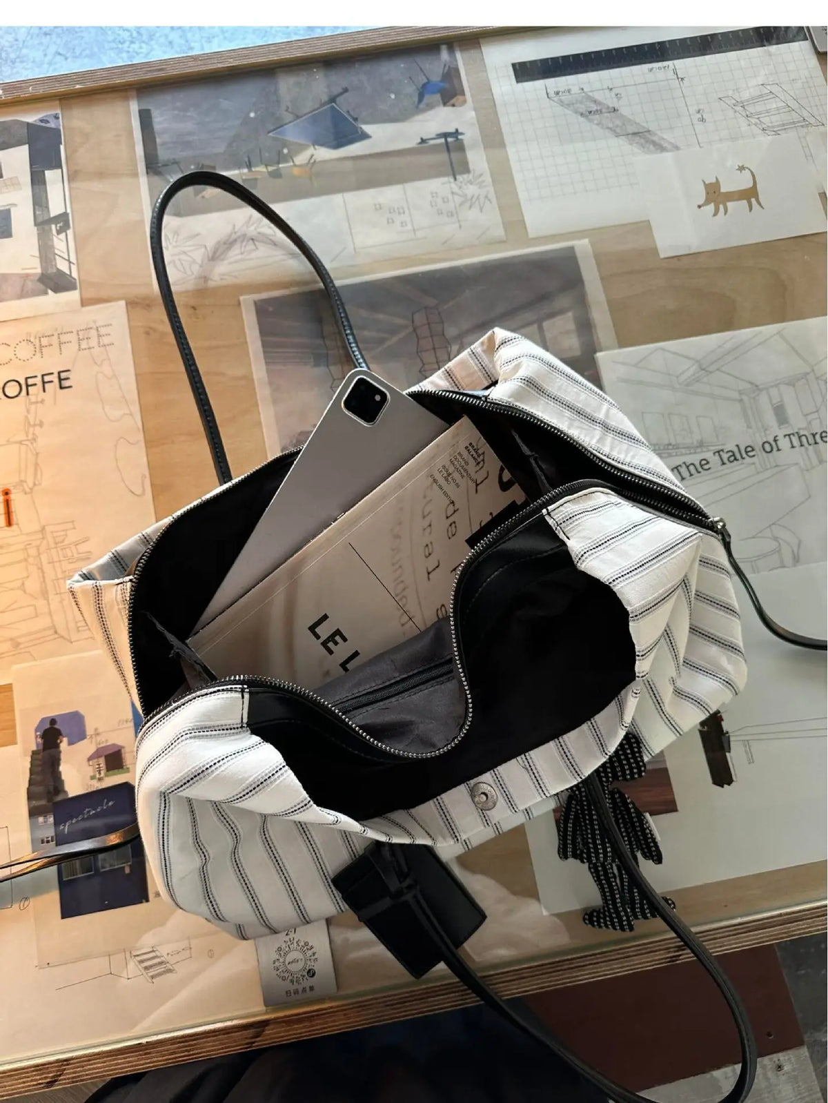 Striped Bow Tote Bag
