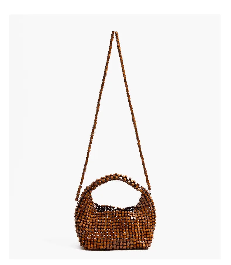 Beaded Crescent Top-Handle Bag