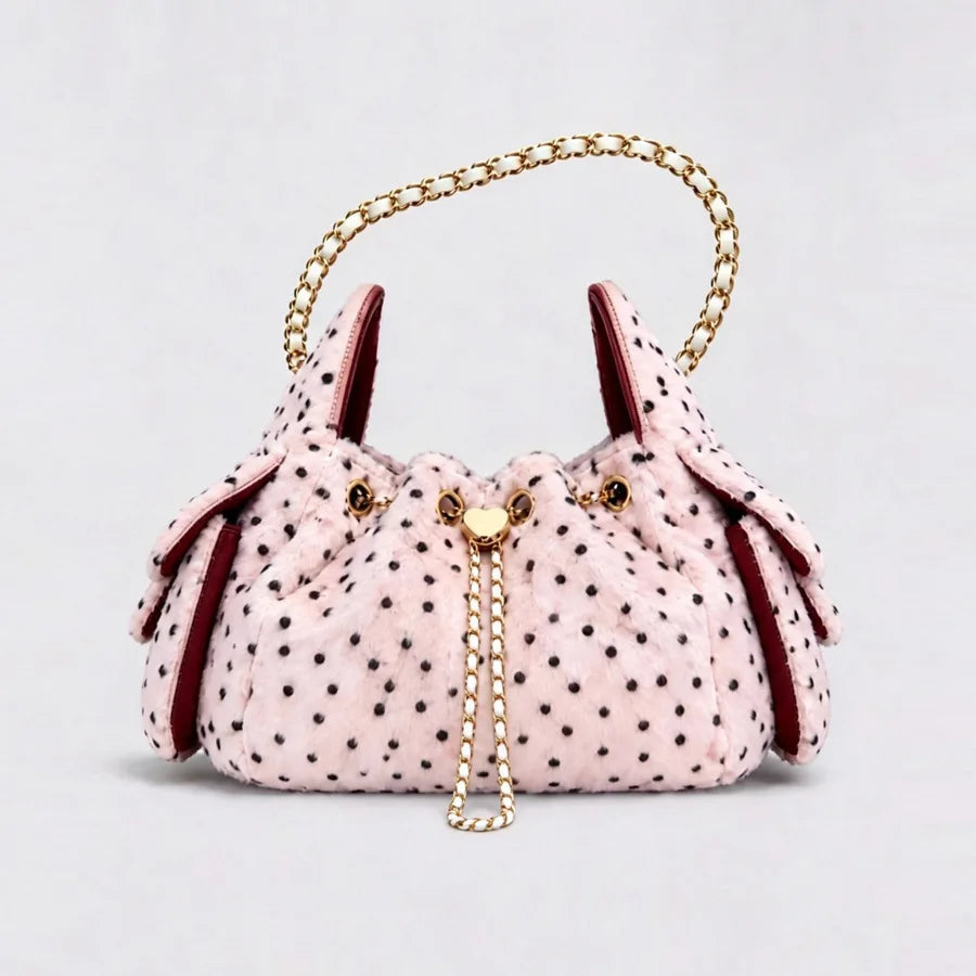 Spotted Plush Drawstring Bag