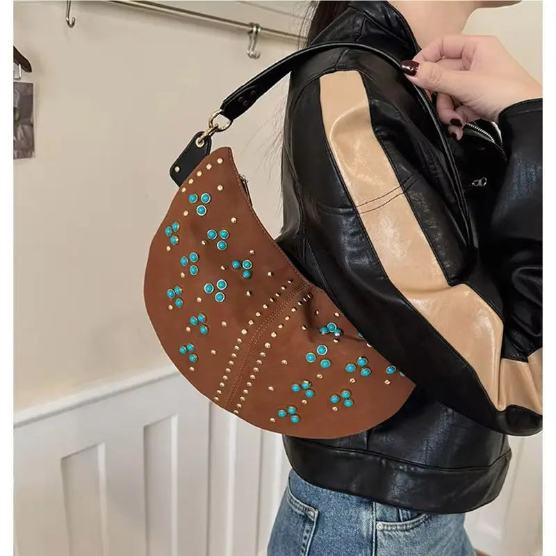 Embellished Crescent Shoulder Bag