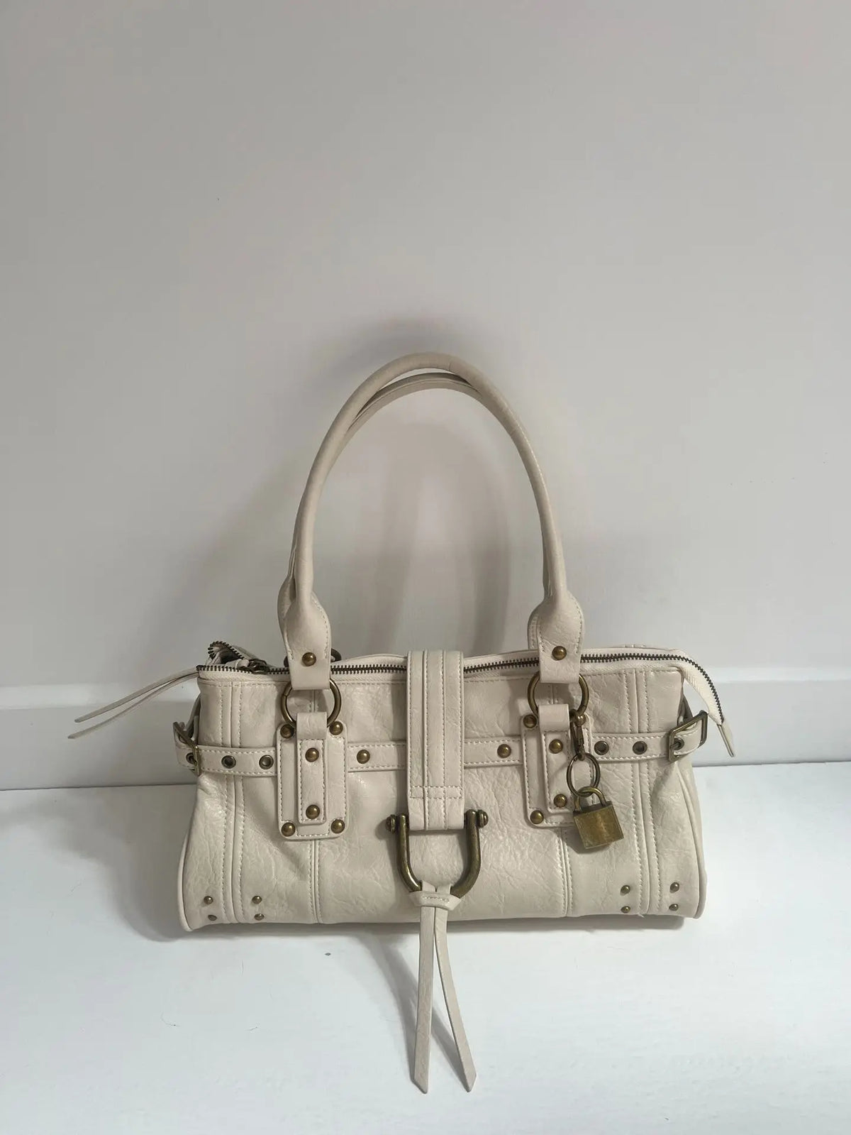 Buckled Studded Shoulder Bag