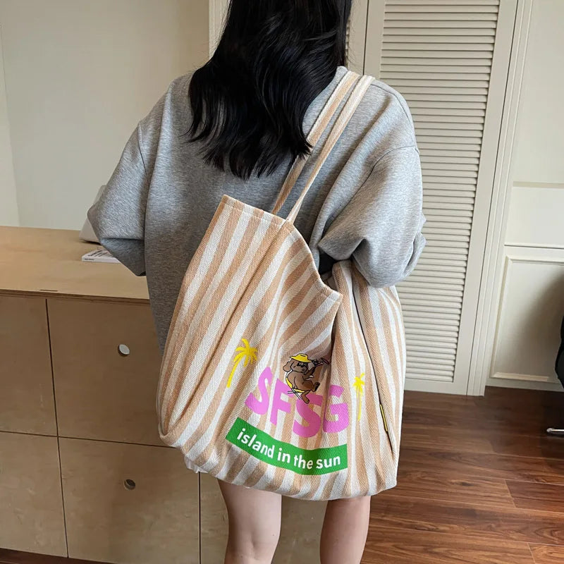 Striped Graphic Shoulder Tote