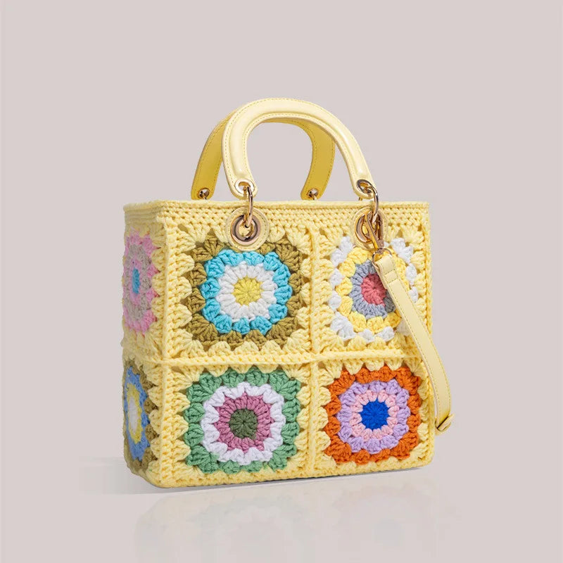 Floral-Square Woven Handbag