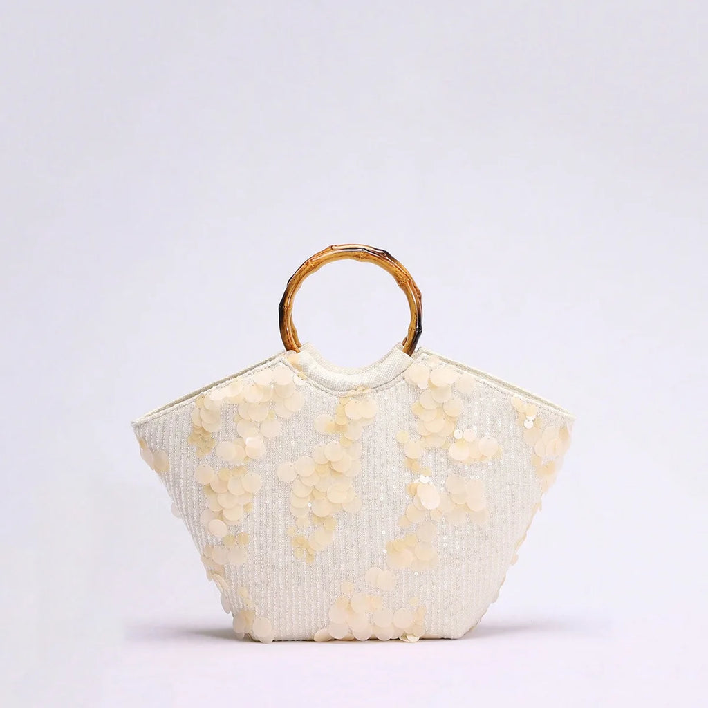 Floral Sequin Round-Handle Tote