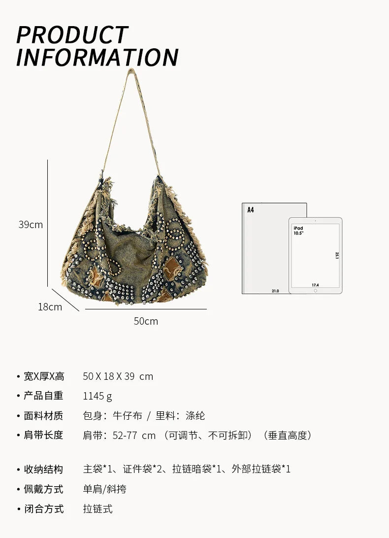 Studded Heart Patch Shoulder Bag