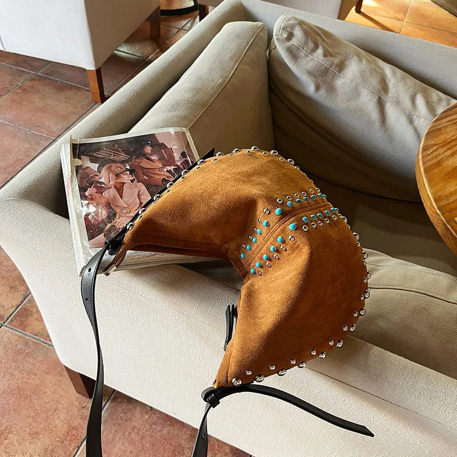 Studded Crescent Shoulder Bag