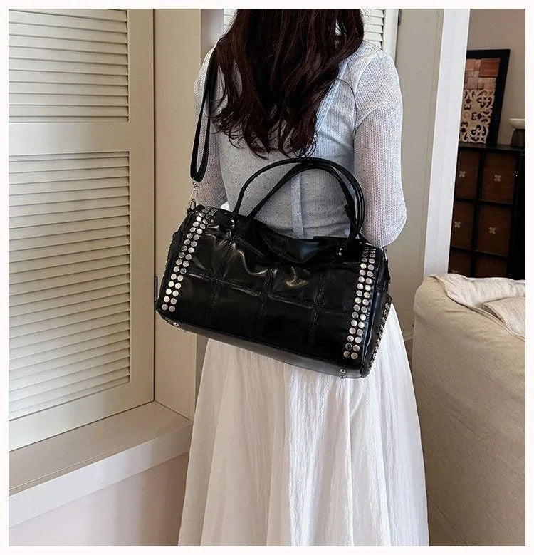 Studded Plaid Bowling Bag