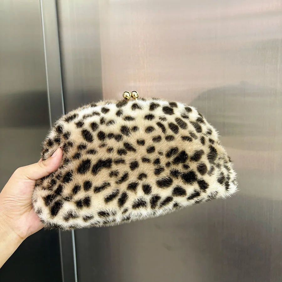 Leopard-Print Plush Clutch