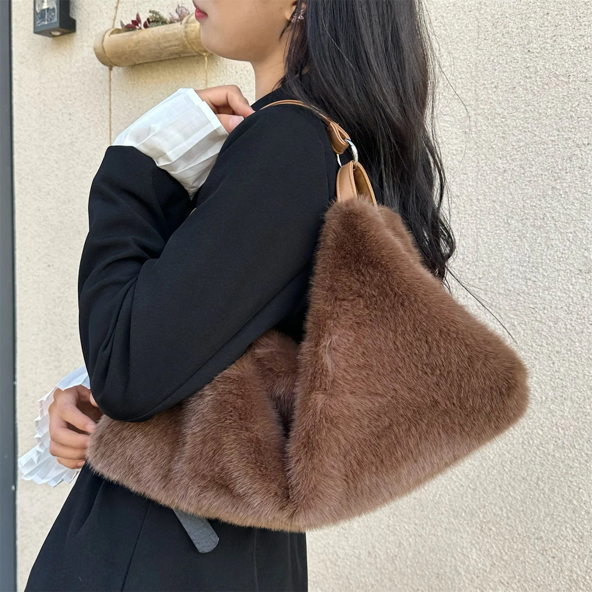 Plush Hobo Shoulder Bag