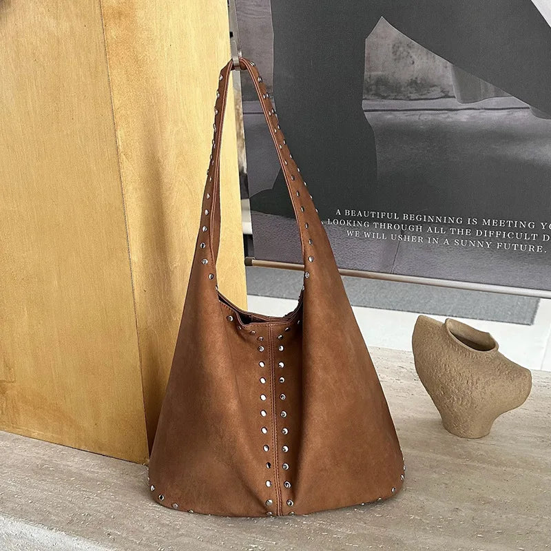 Studded Slouchy Shoulder Bag