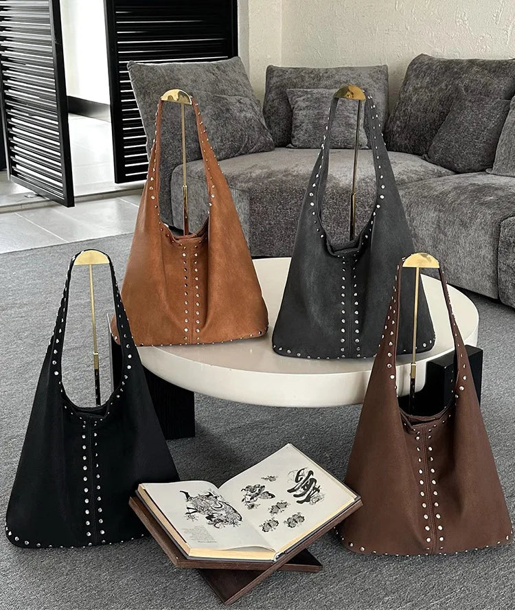 Studded Slouchy Shoulder Bag