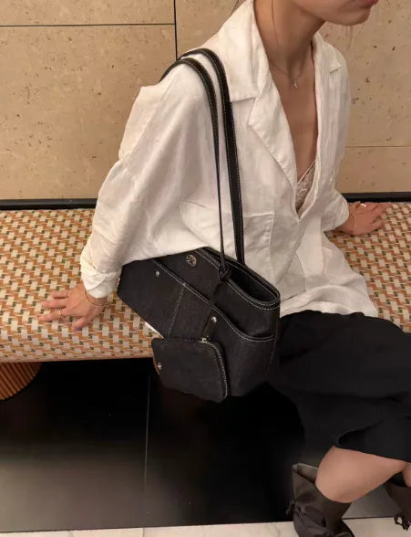 Double-Pocket Shoulder Tote Bag