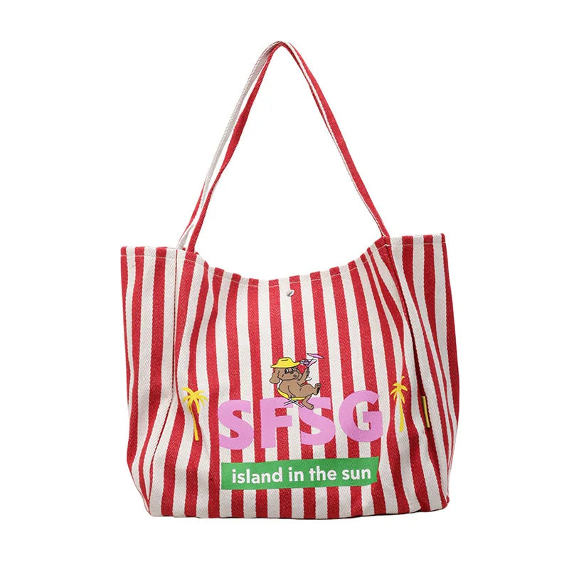 Striped Graphic Shoulder Tote