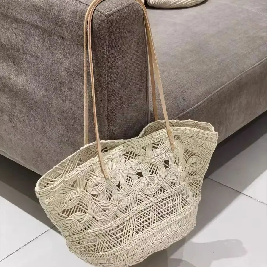 Openwork Woven Shoulder Tote
