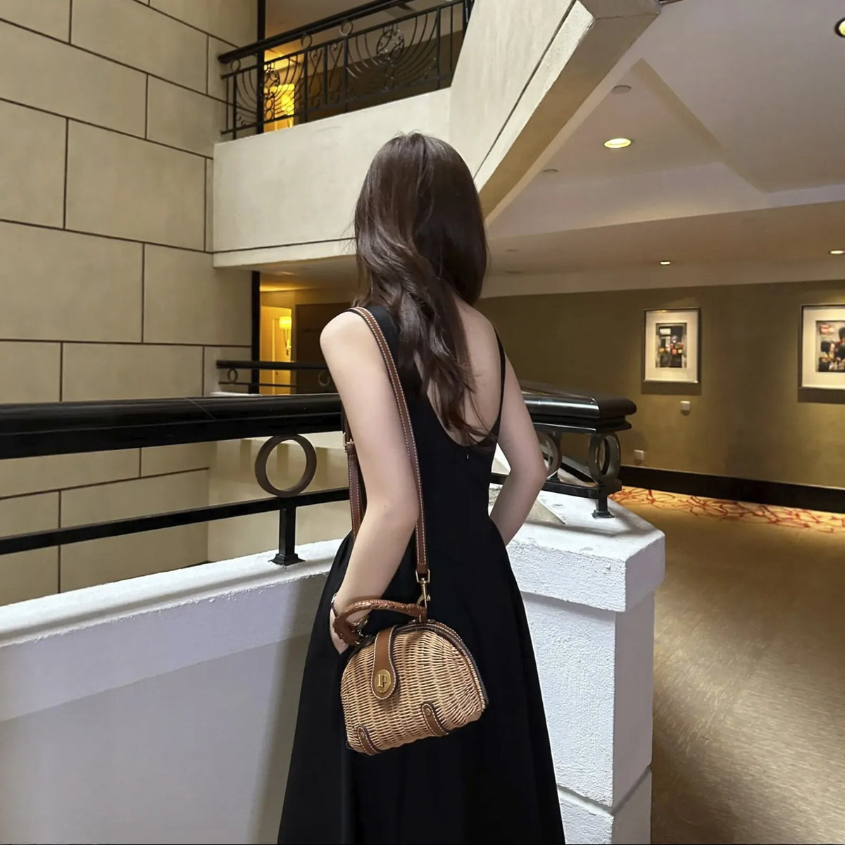 Woven Oval Top-Handle Bag