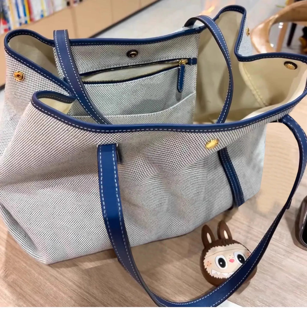 Contrast-Trim Soft Tote Bag