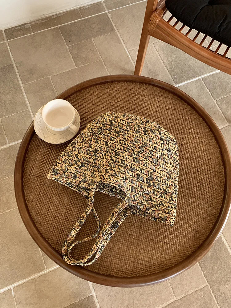 Textured Woven Trapeze Tote Bag