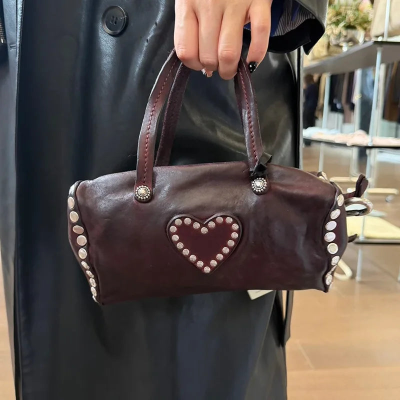 Heart-Studded Top-Handle Bag