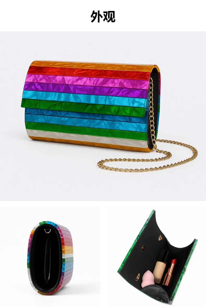 Rainbow Striped Box Clutch