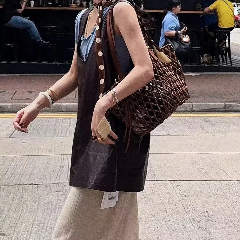 Open-Weave Beaded Tote Bag