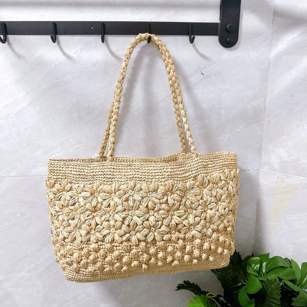 Floral-Textured Woven Tote Bag