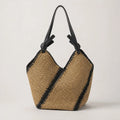 Contrast-Trim Woven Shoulder Bag