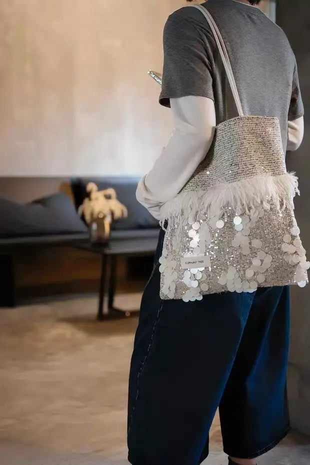 Sequin Fringe Tote Bag