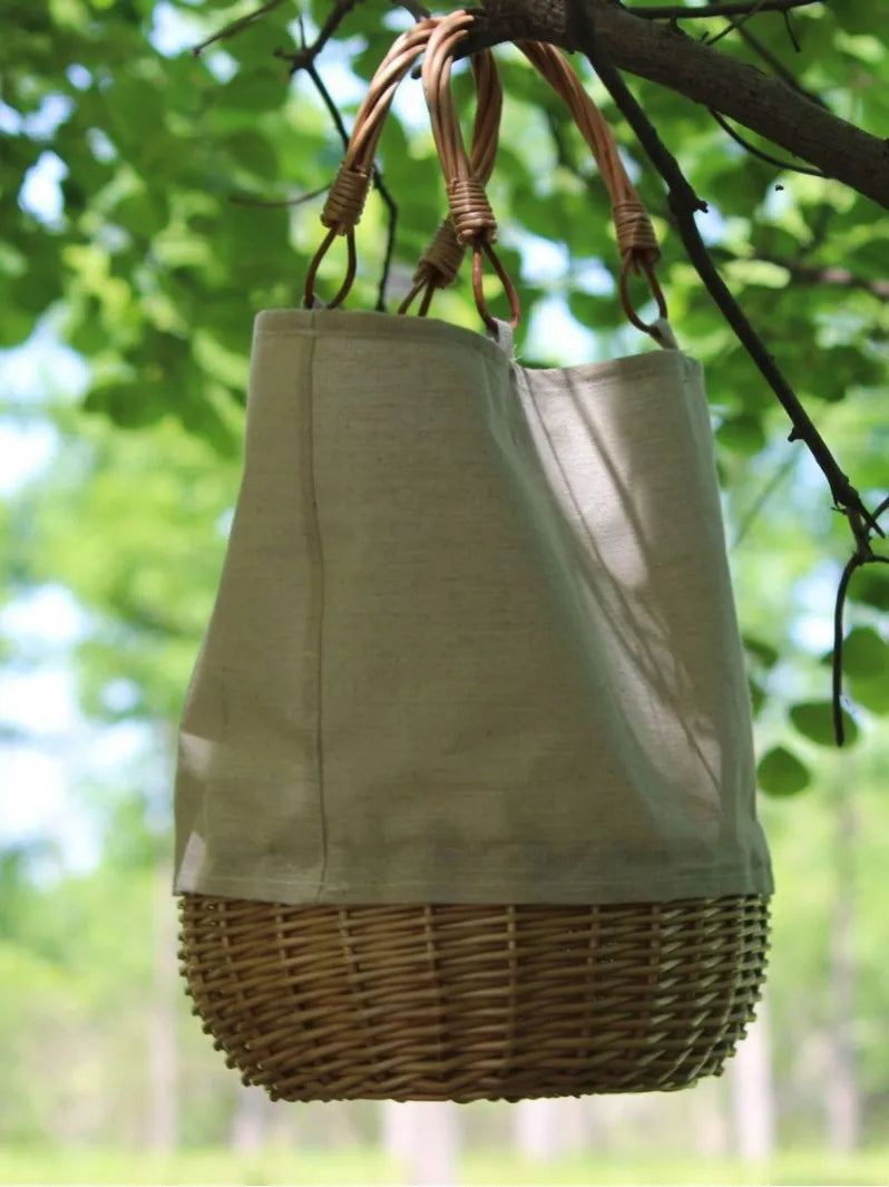 Woven-Base Bucket Tote Bag