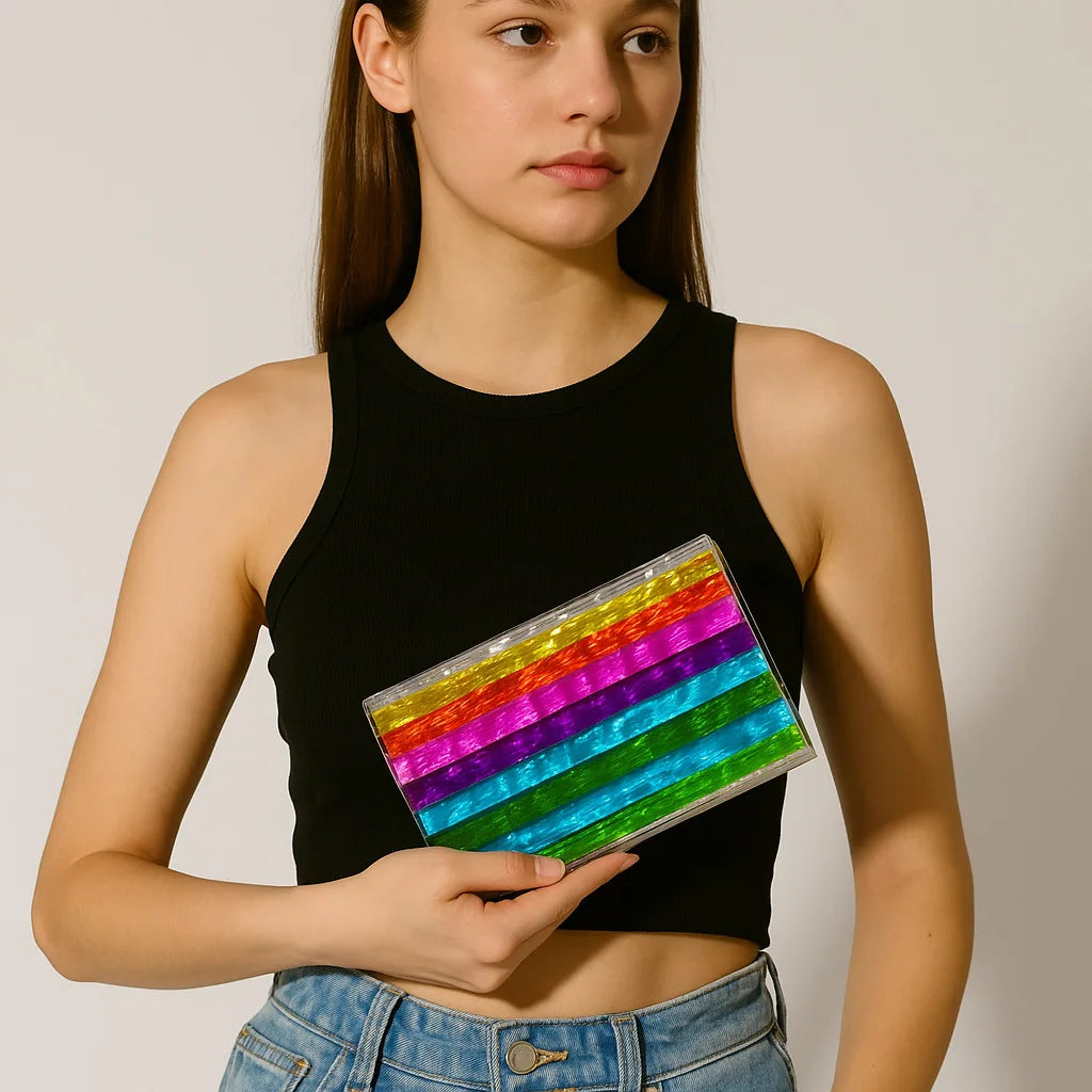 Rainbow Striped Box Clutch