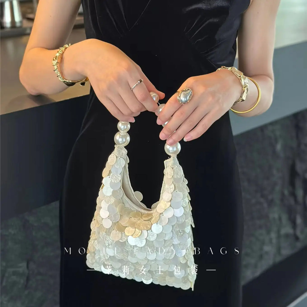 Disc Beaded Handle Handbag