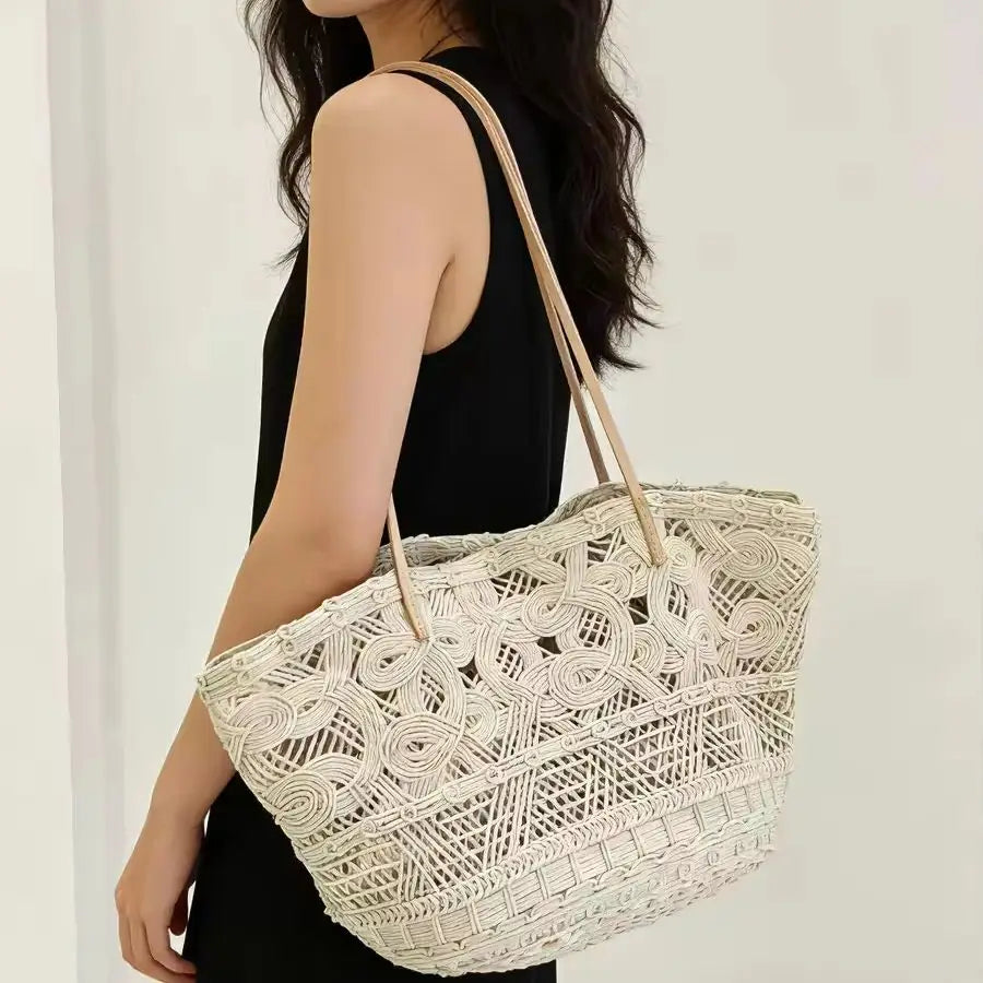 Openwork Woven Shoulder Tote