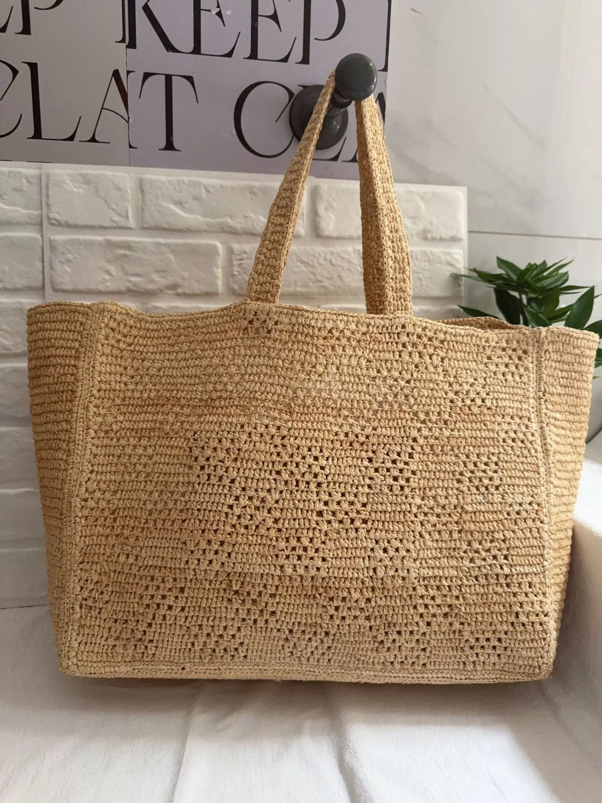 Wide Woven Tote Bag