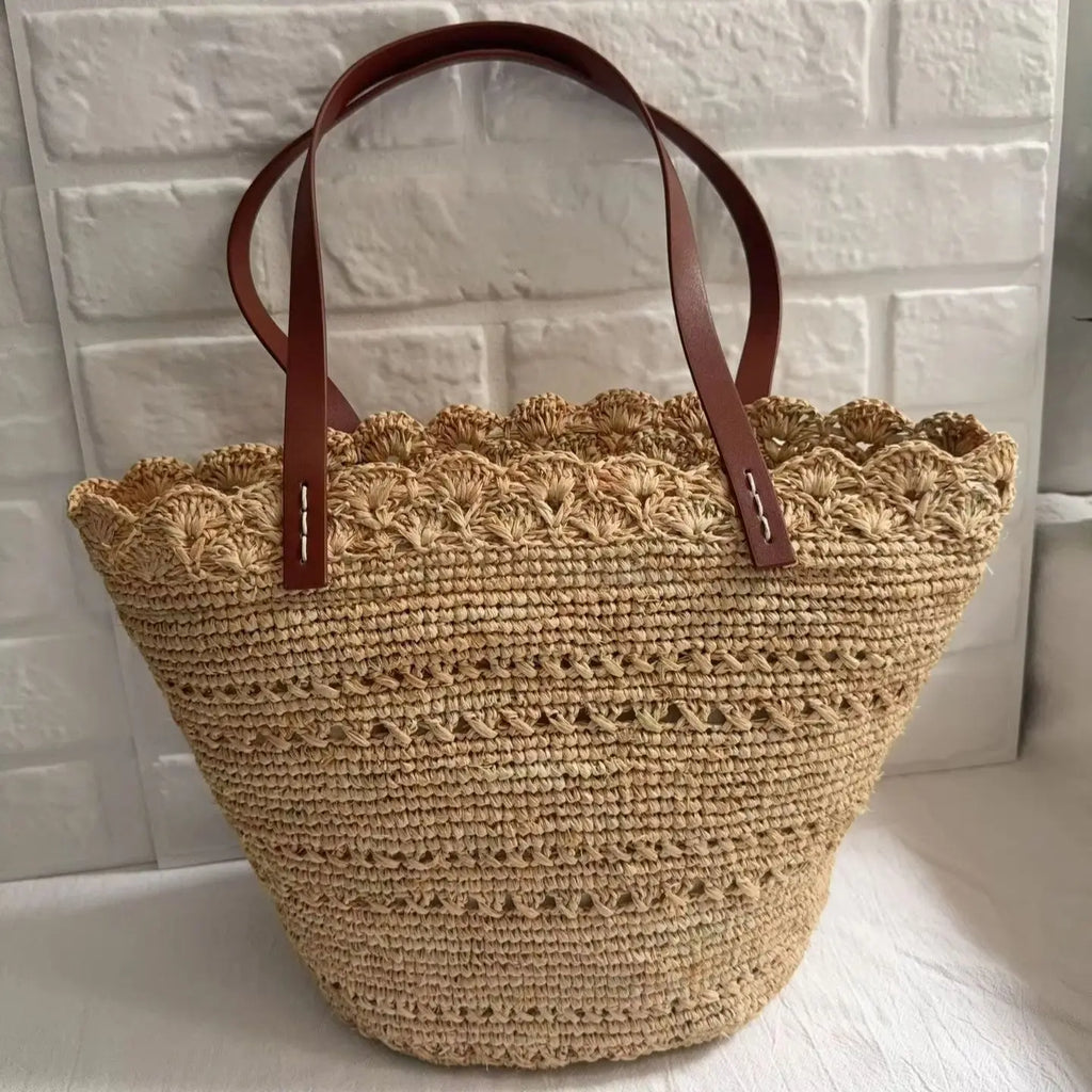 Scalloped Woven Basket Bag