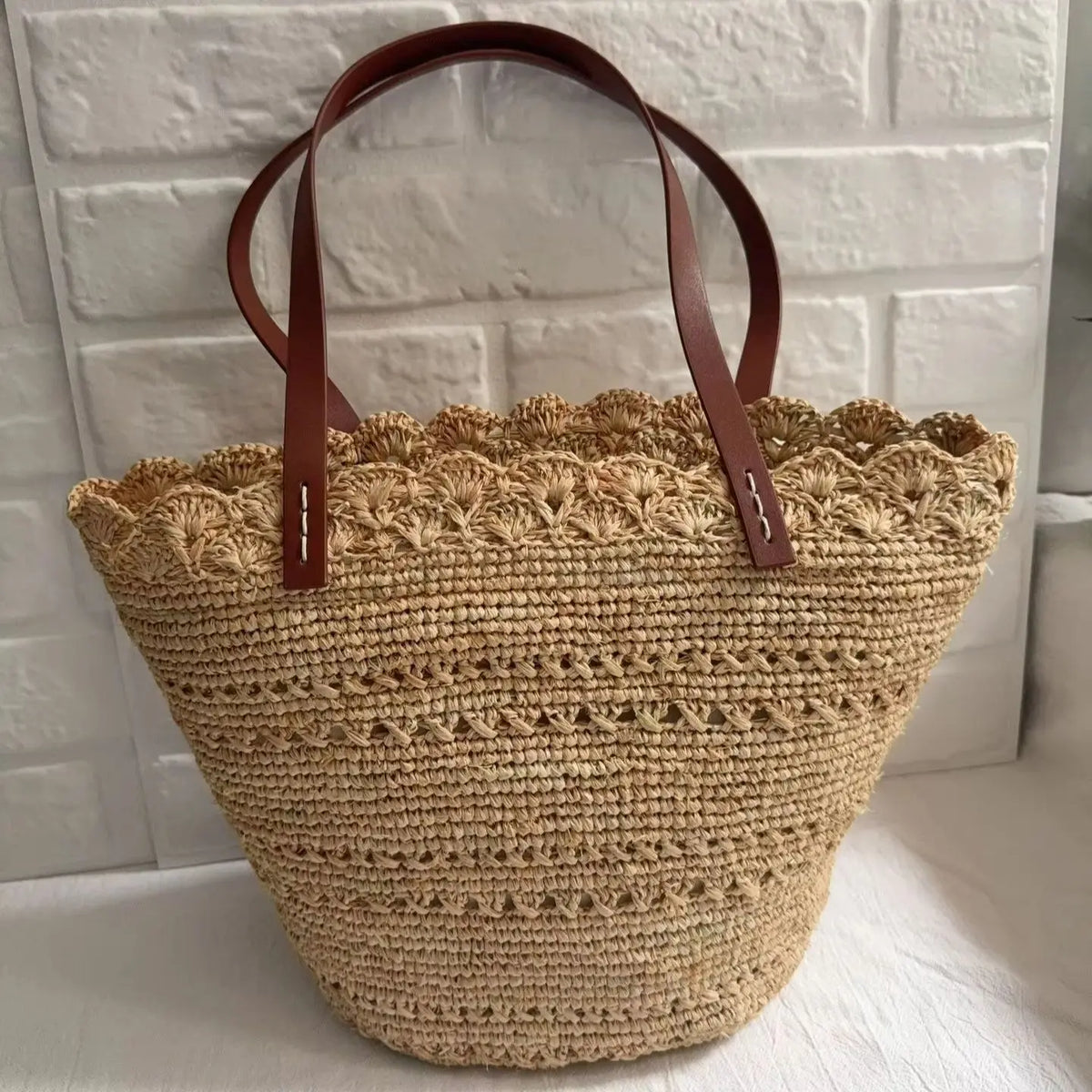 Scalloped Woven Basket Bag