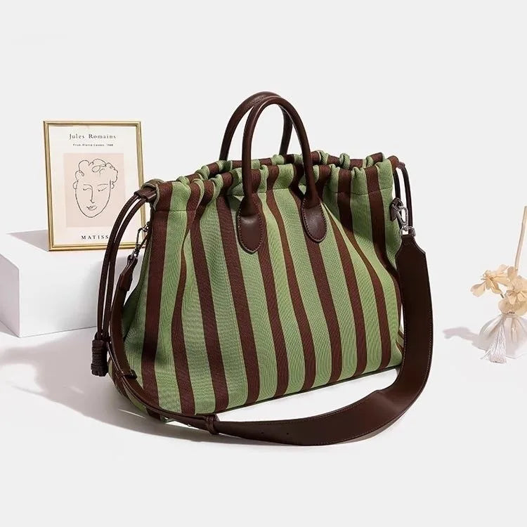 Striped Drawstring Tote Bag